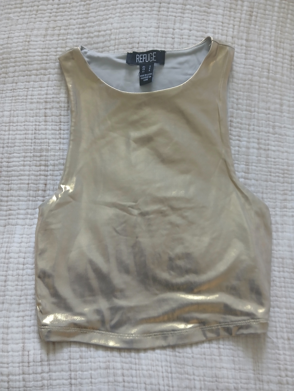 (2/20$)Refuge Metallic Gold Crop Tank